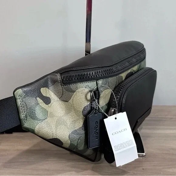 COACH Belt Bag In Signature Canvas Camo Print black Leather/Green Multi … - Picture 9 of 12